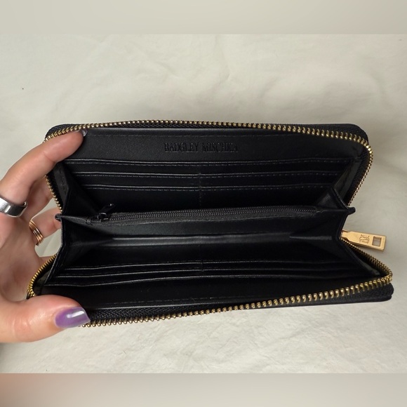 Badgley Mischka Black Faux Leather with Gold Studs Zipper Wallet - Picture 4 of 10